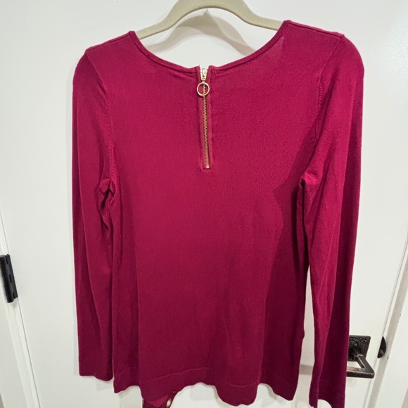 iNC red sweater w/asymmetrical hem, gold metal detail and back zipper-M - Picture 2 of 3